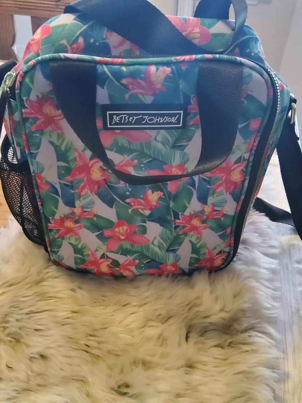Betsey Johnson Tropical Floral Travel Lunch Tote - Pink & Green EUC